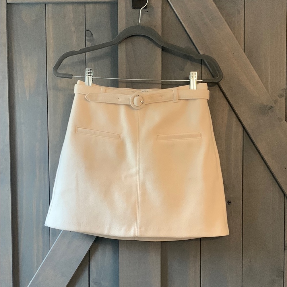 A&F Cream White Wool Belted Women's Mini Skirt